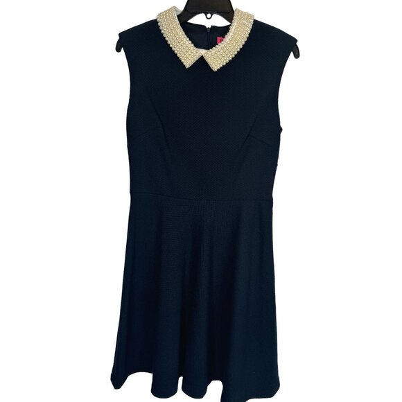Betsey Johnson Dresses & Skirts - NWT Betsey Johnson 8 Navy Blue Fitted Dress With Pearl Peter Pan Collar